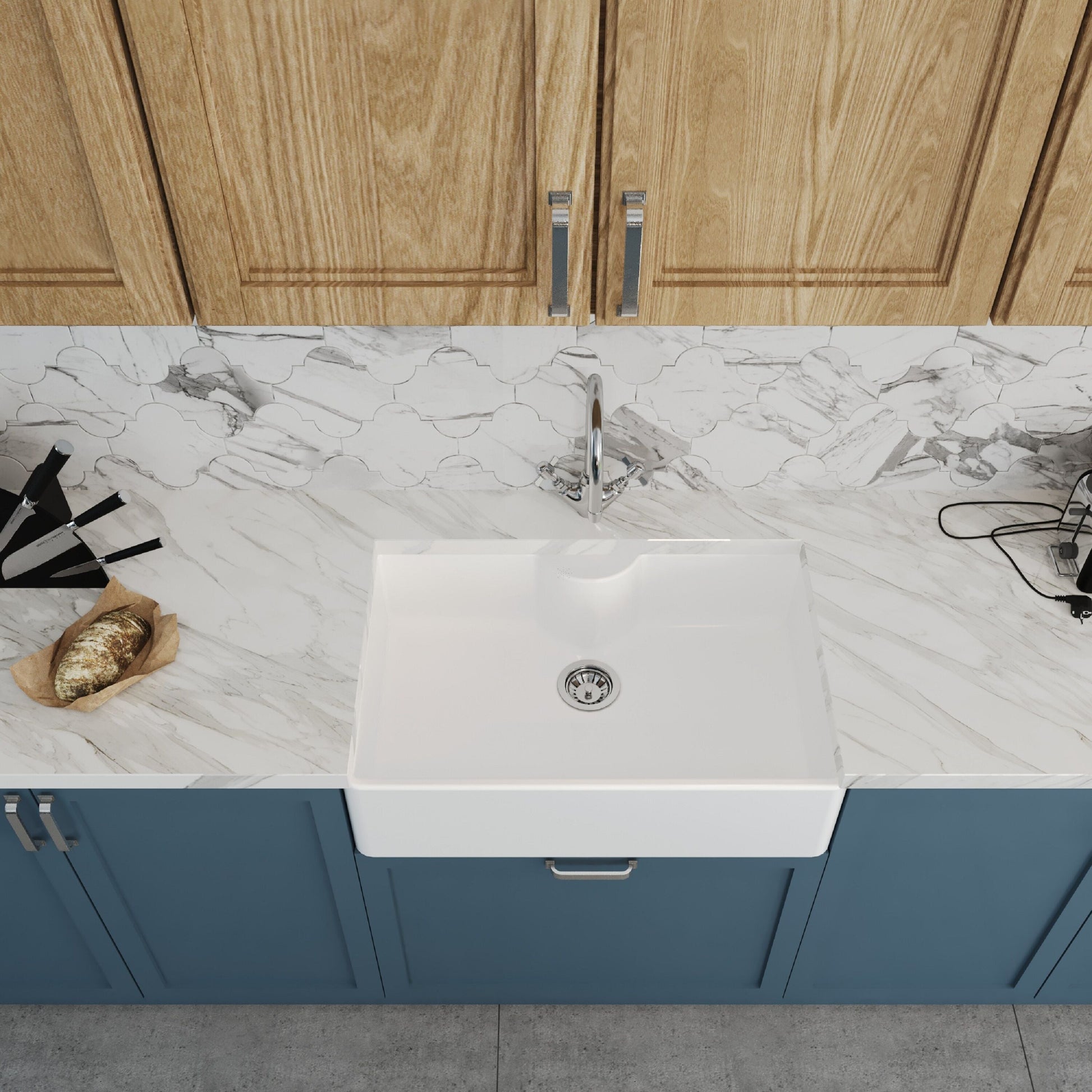 [BKS208WT2] Single Bowl Fireclay Ceramic Butler Kitchen Sink Bundle with Mono Mixer Tap, Tap Ledge & Waste - Lifestyle 2