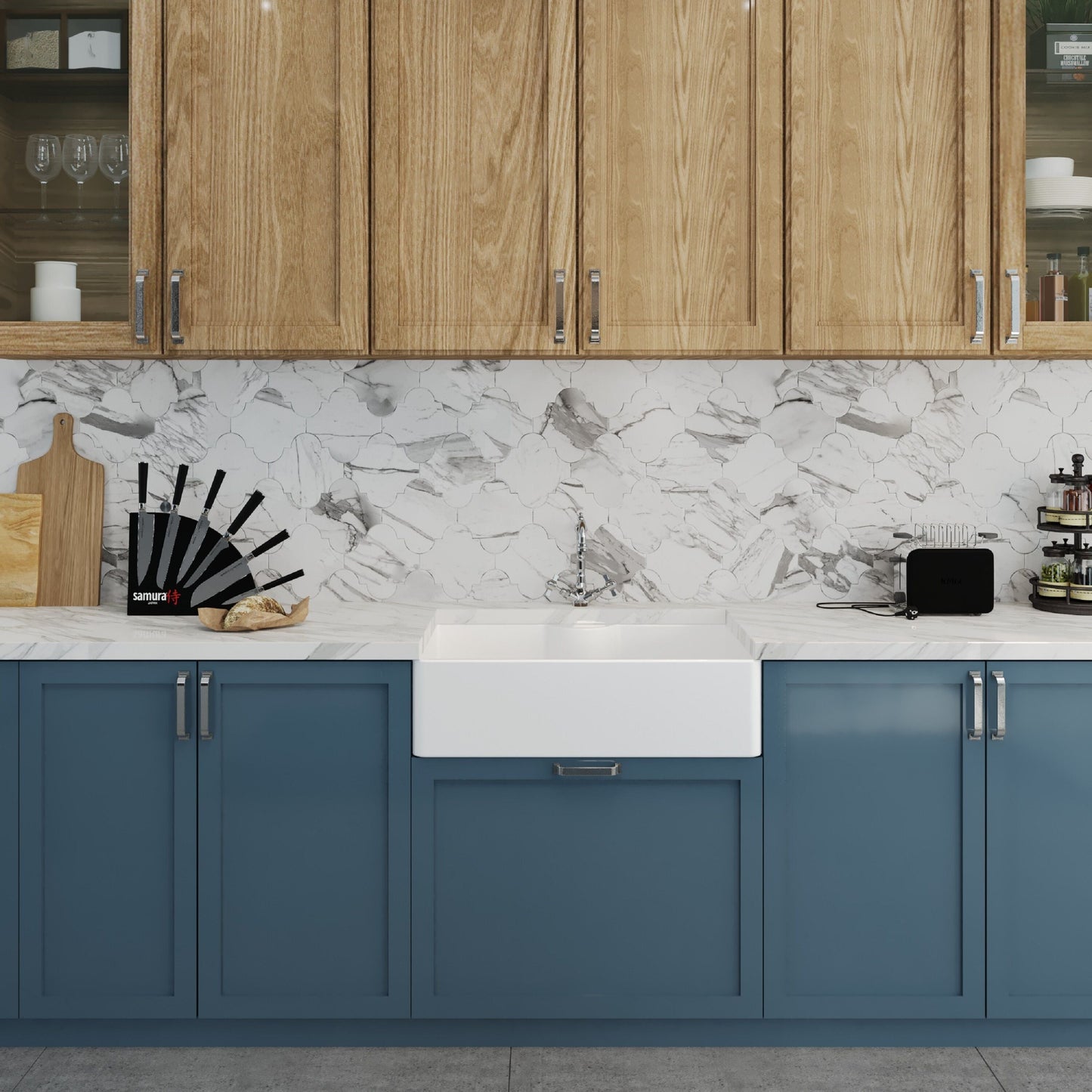 [BKS208WT4] Single Bowl Fireclay Ceramic Butler Kitchen Sink Bundle with a Classic Tap, Tap Ledge & Waste - Lifestyle 1