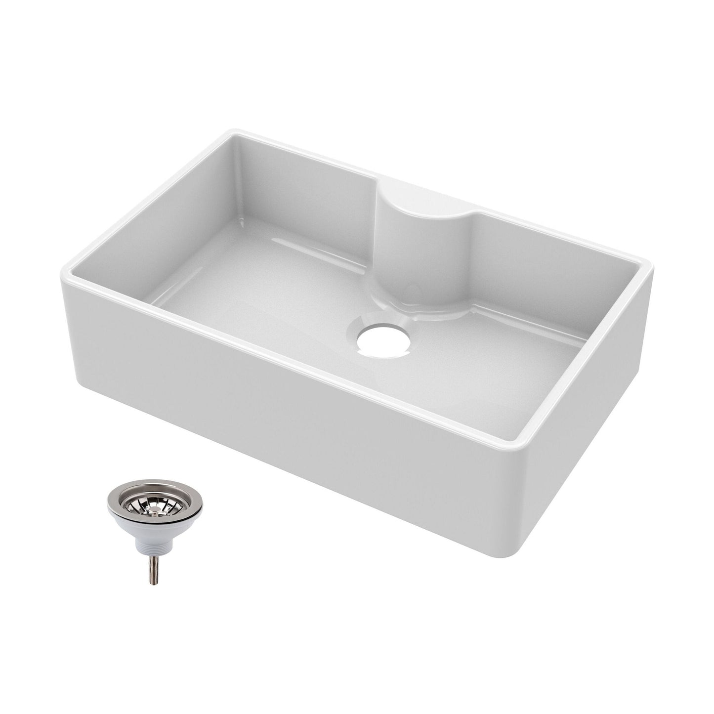 [BKS208W] Single Bowl Fireclay Ceramic Butler Kitchen Sink with Tap Ledge & Strainer Waste - Cutout