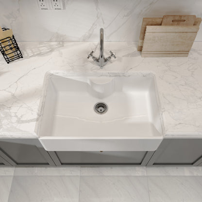 [BKS208W] Single Bowl Fireclay Ceramic Butler Kitchen Sink with Tap Ledge & Strainer Waste - Lifestyle 2