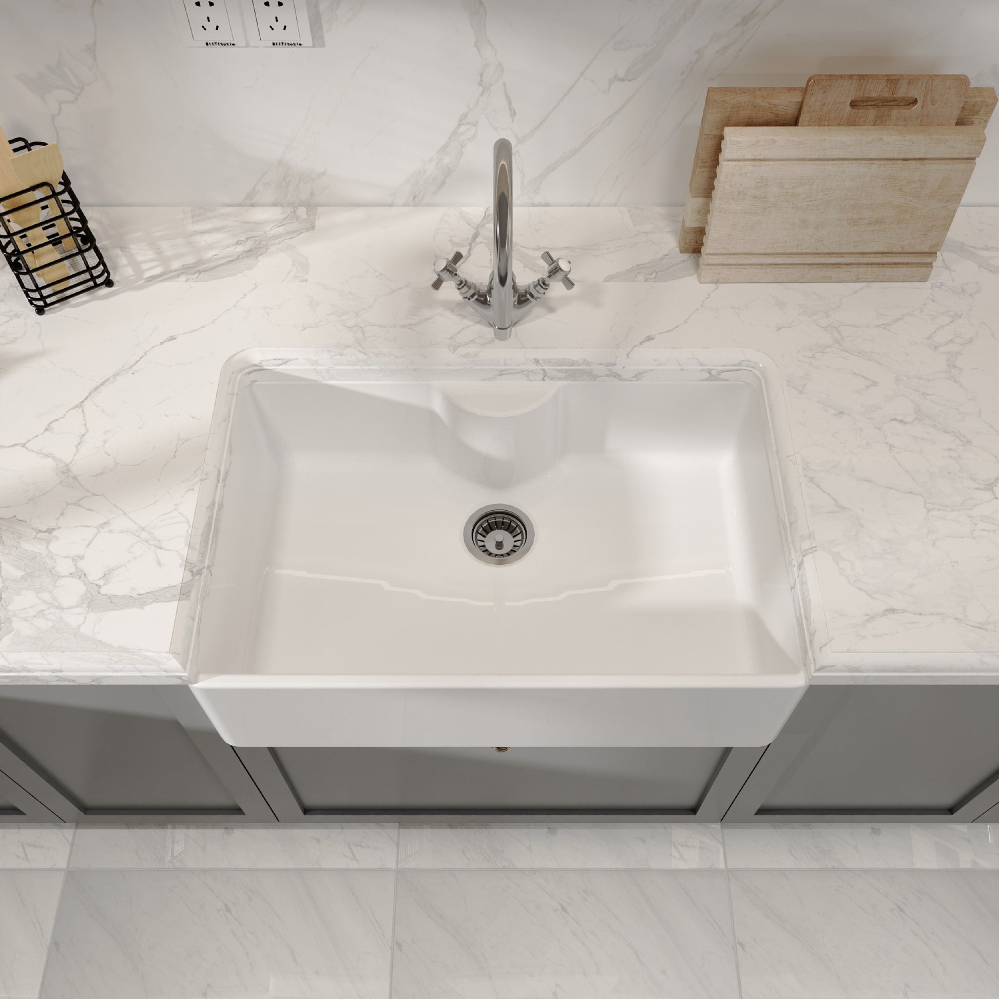 [BKS208] Single Bowl Fireclay Ceramic Butler Kitchen Sink - Variety of Sizes and Features Available - Lifestyle 2