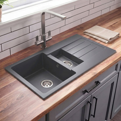 [BKS21050SH] 100cm Composite Inset Kitchen Sink with Overflow & Drainer - Available in Multiple Colours - Silo