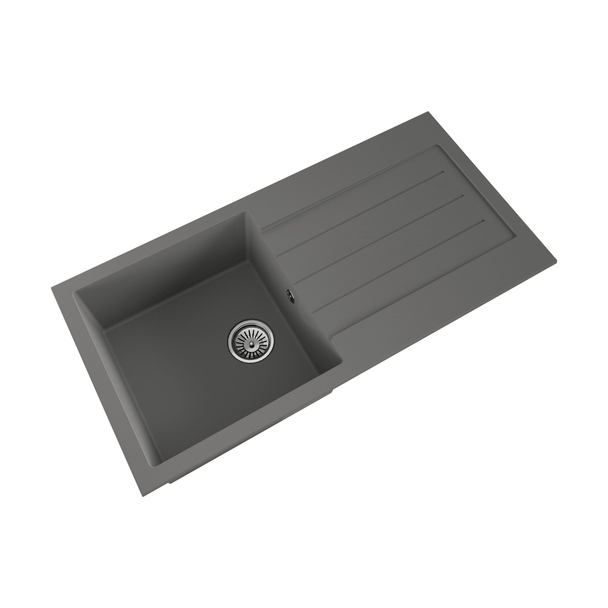 [BKS21050S] 100cm Composite Inset Kitchen Sink with Overflow & Drainer - Available in Multiple Colours - Cutout