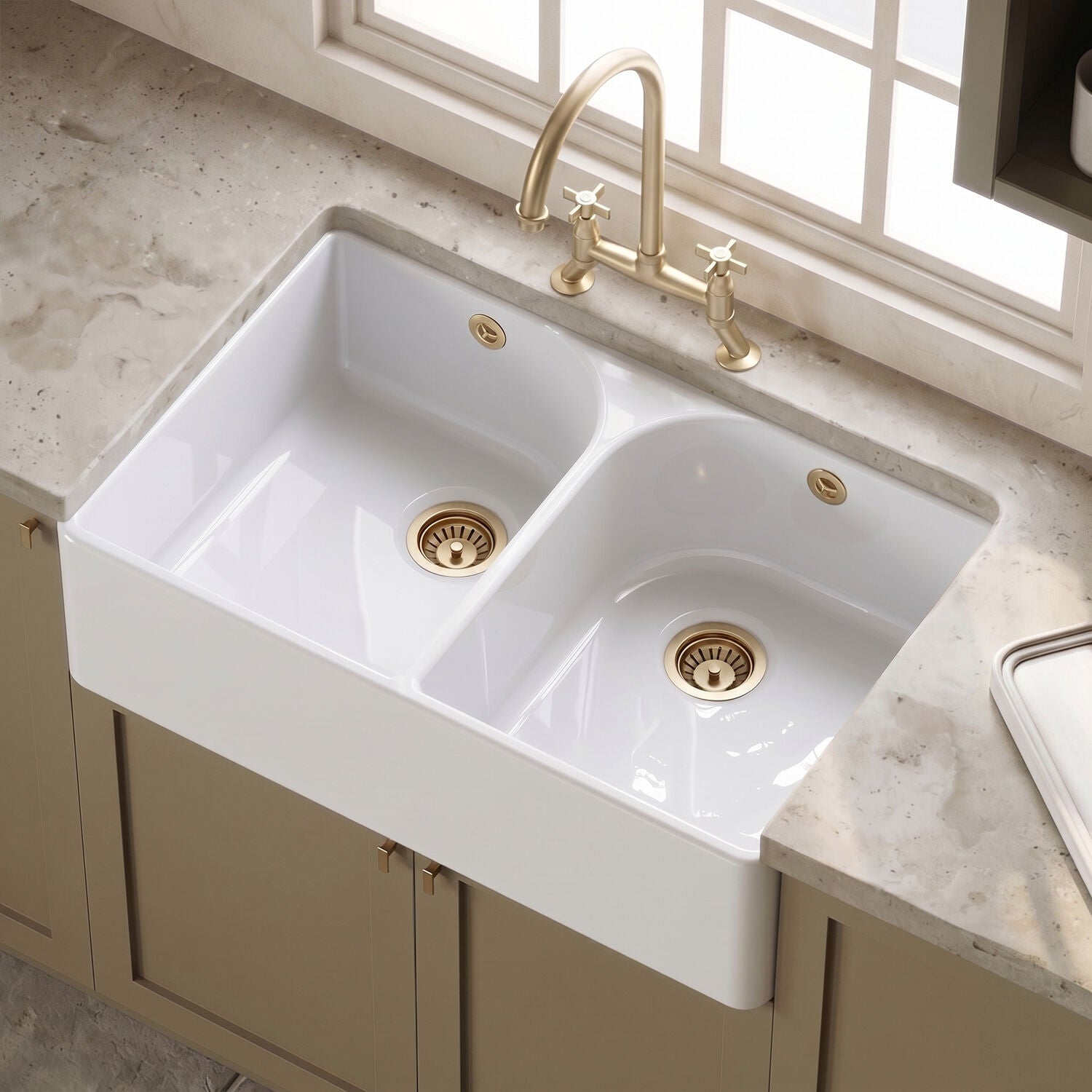 [BKS211WT14] Double Bowl Butler Sink with Overflow - Choice of Tap and Waste - 795mm - Silo
