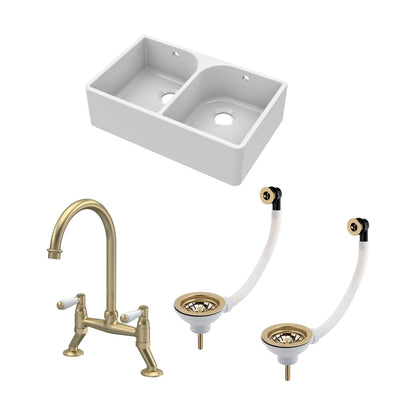 [BKS211WT15] Double Bowl Butler Sink with Overflow - Choice of Tap and Waste - 795mm - Cutout