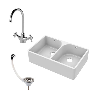 [BKS211WT2] Double Bowl Butler Sink with Overflow - Choice of Tap and Waste - 795mm - Cutout