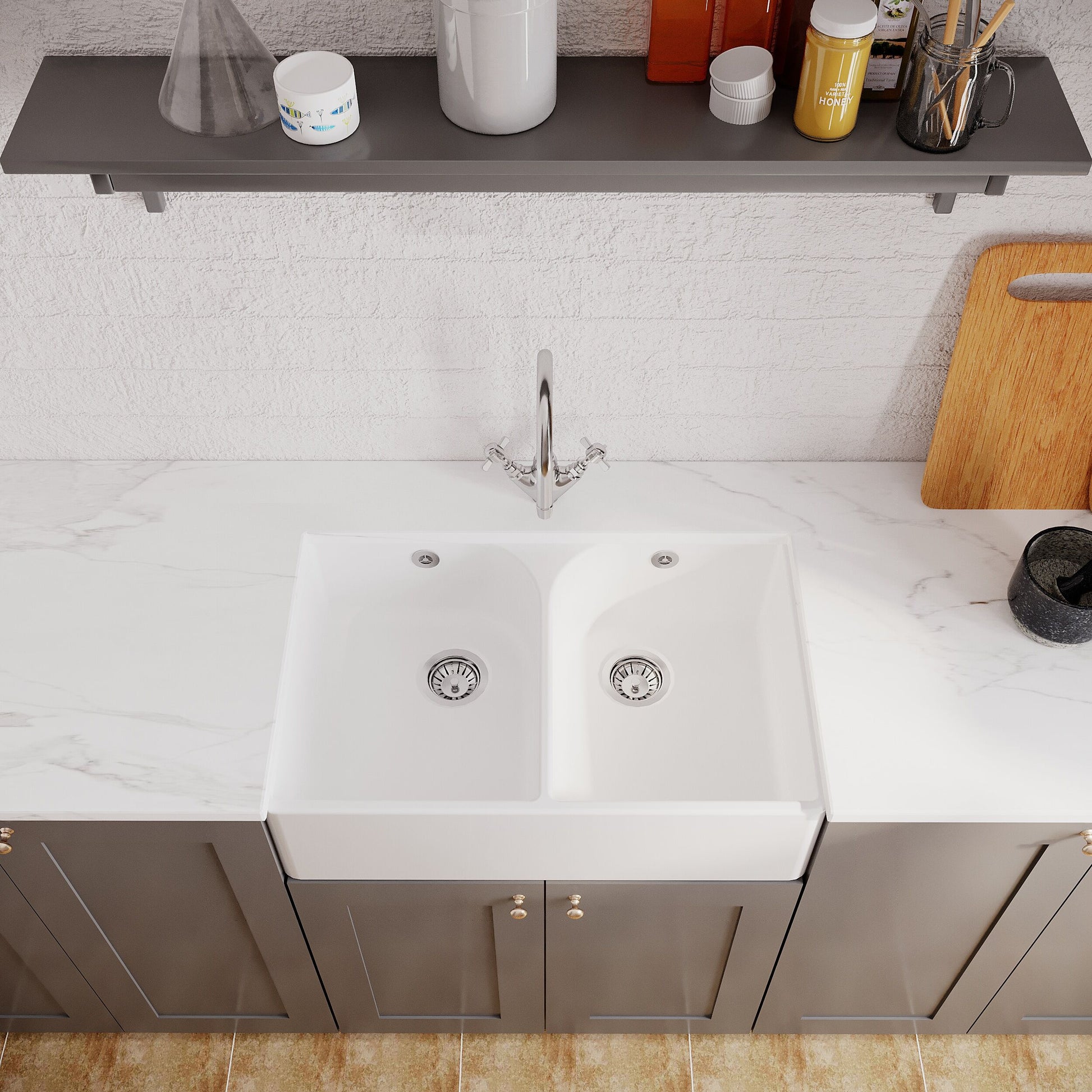 [BKS211WT2] Double Bowl Butler Sink with Overflow - Choice of Tap and Waste - 795mm - Lifestyle 2