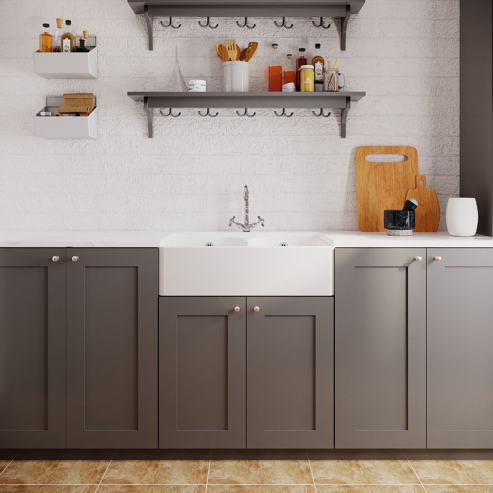 [BKS211WT4] Double Bowl Butler Sink with Overflow - Choice of Tap and Waste - 795mm - Lifestyle 1