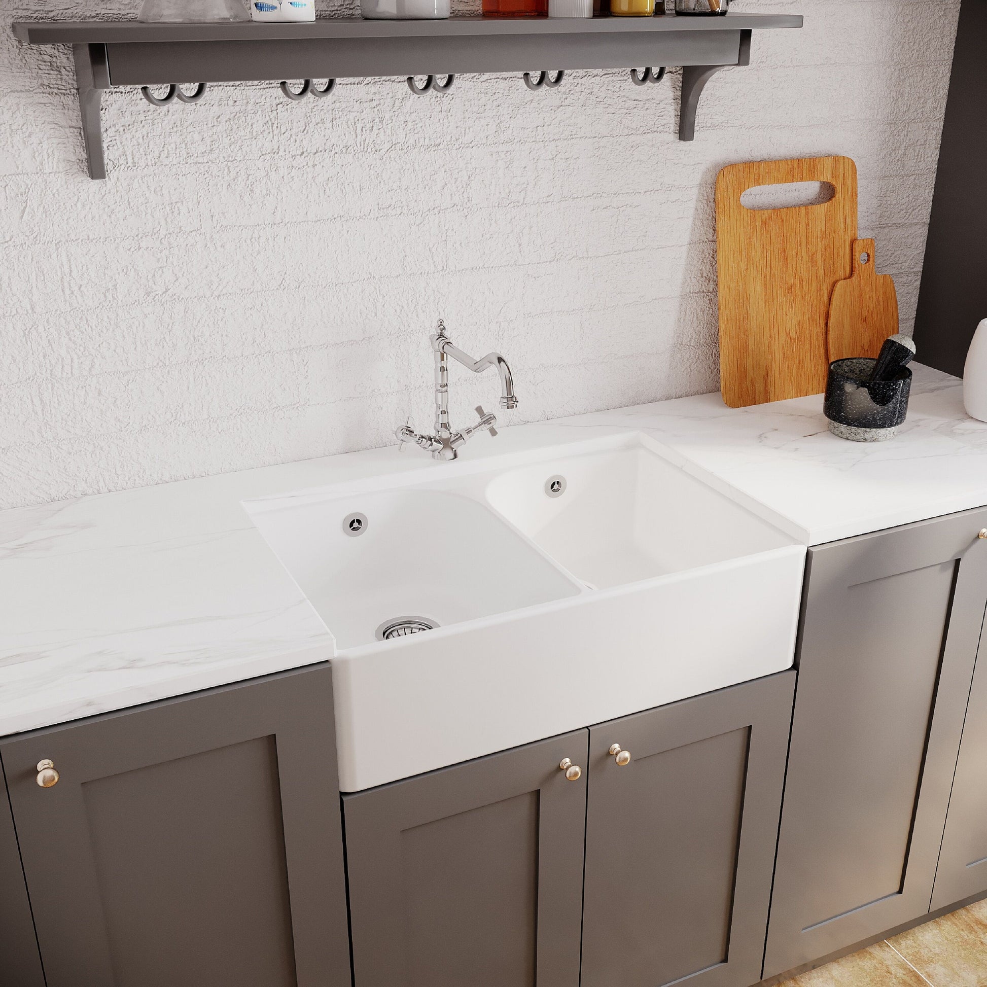 [BKS211WT4] Double Bowl Butler Sink with Overflow - Choice of Tap and Waste - 795mm - Lifestyle 3