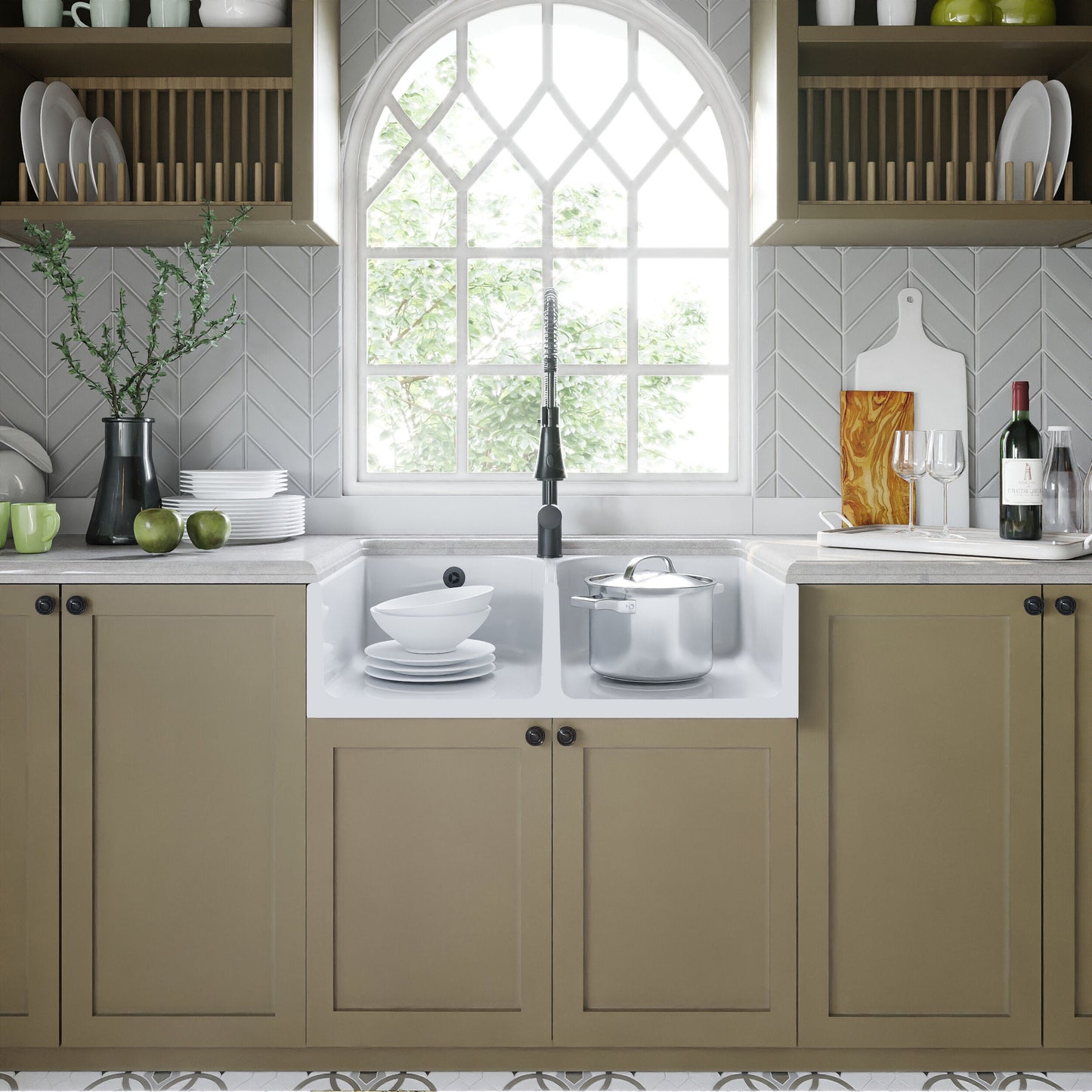 [BKS211] Double Bowl Butler Sink with Overflow - Choice of Tap and Waste - 795mm - Lifestyle 1