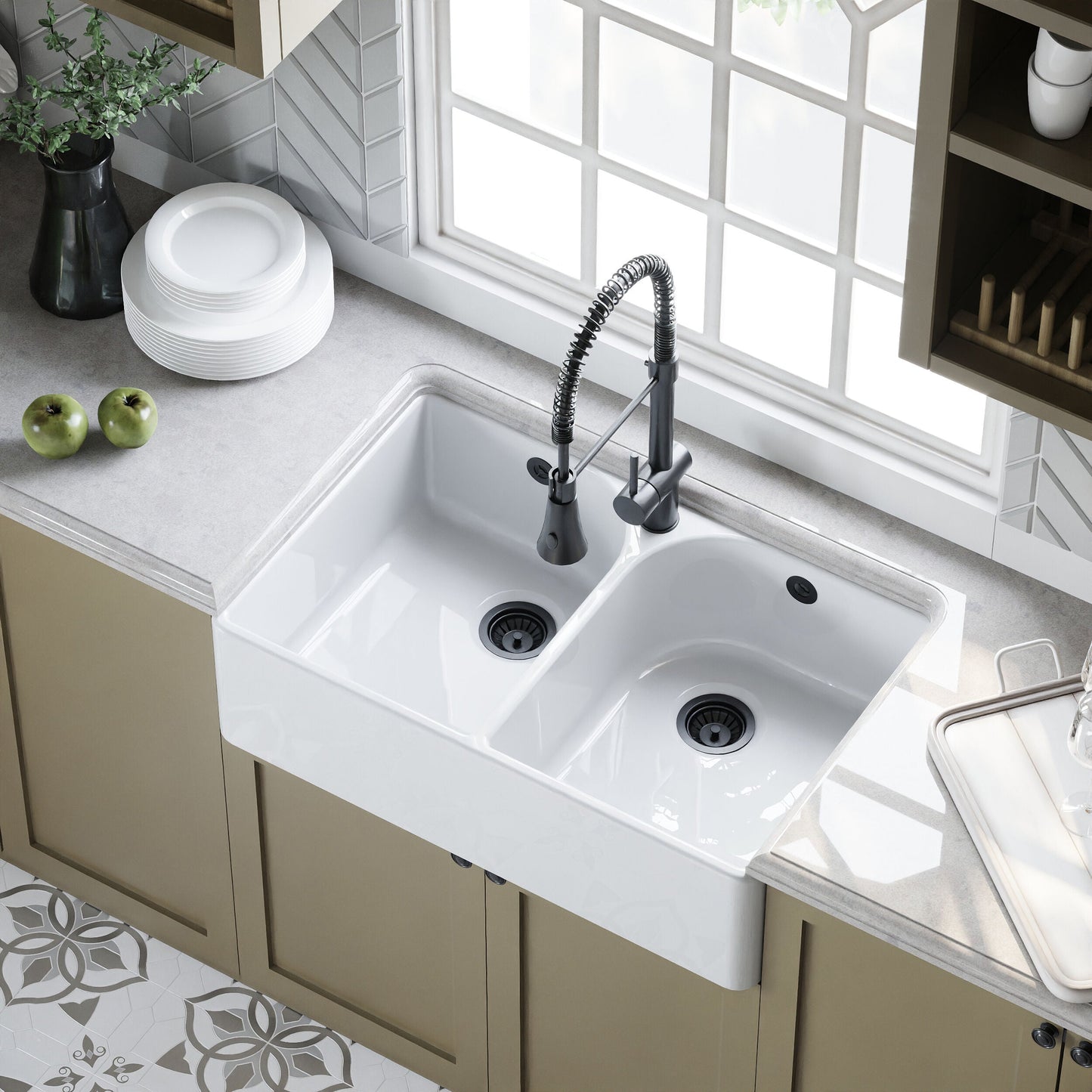 [BKS211] Double Bowl Butler Sink with Overflow - Choice of Tap and Waste - 795mm - Lifestyle 2