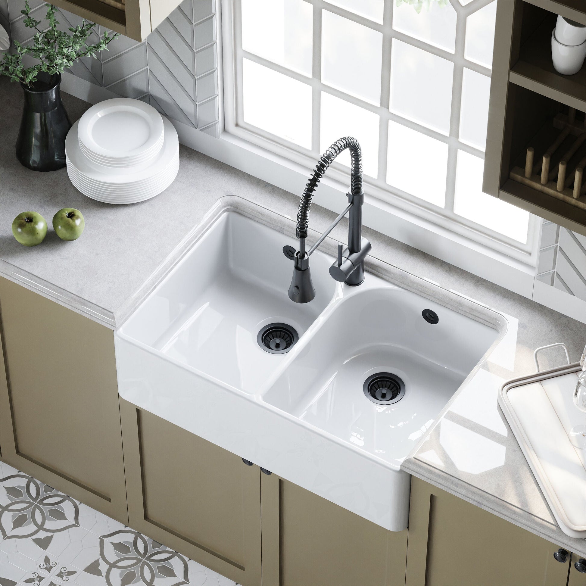[BKS211] Double Bowl Butler Sink with Overflow - Choice of Tap and Waste - 795mm - Lifestyle 2