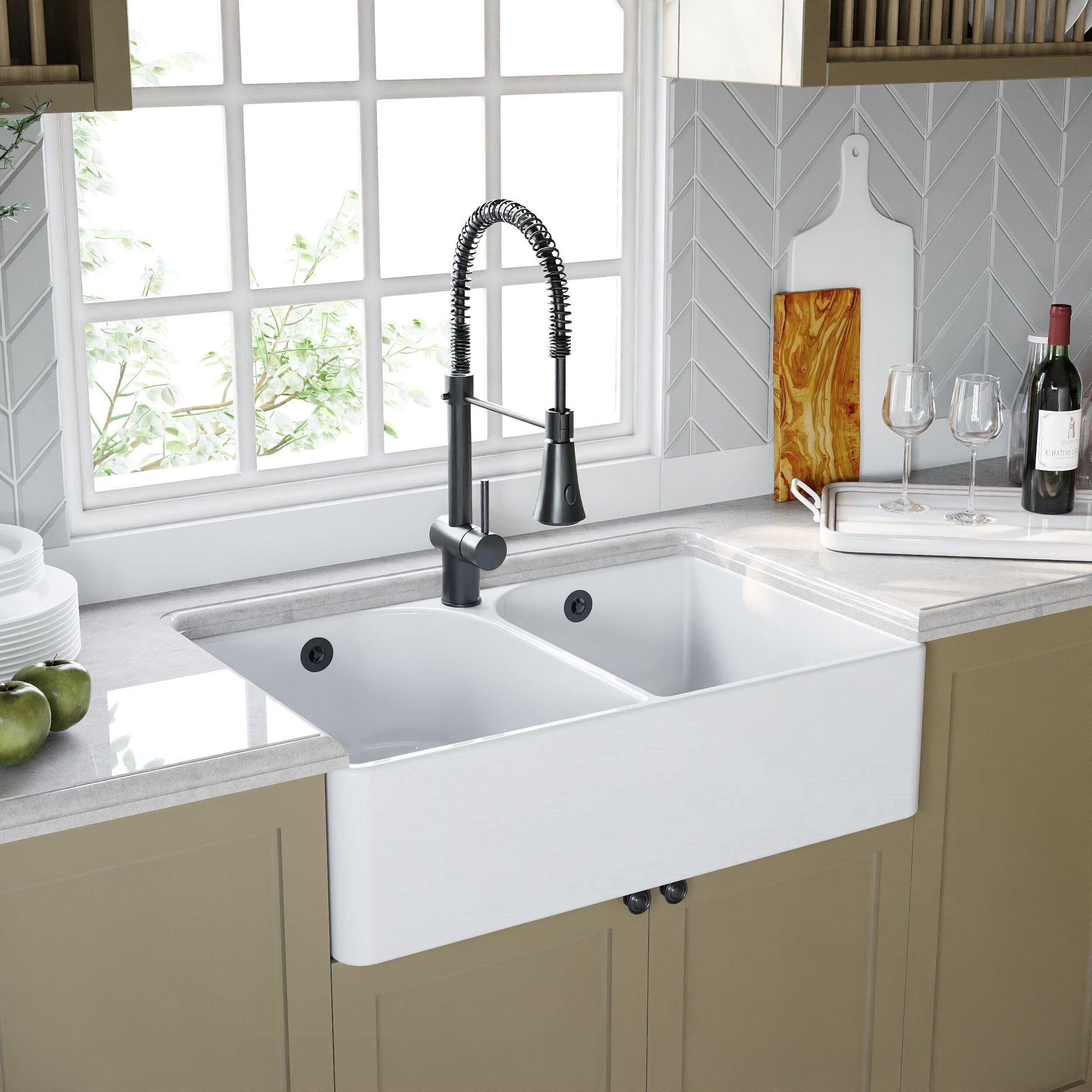 [BKS211] Double Bowl Butler Sink with Overflow - Choice of Tap and Waste - 795mm - Lifestyle 3