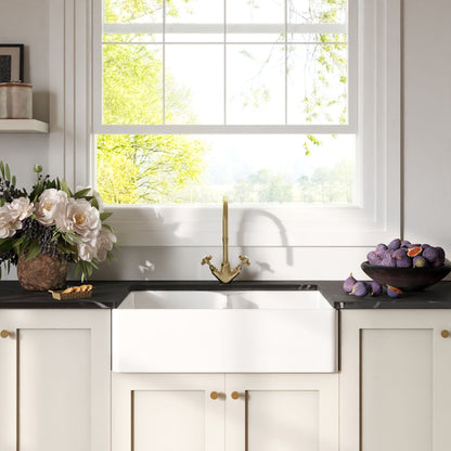 [BKS213] Traditional Double Bowl Fireclay Ceramic Butler Kitchen Sink with Stepped Weir - 795mm - Lifestyle 1