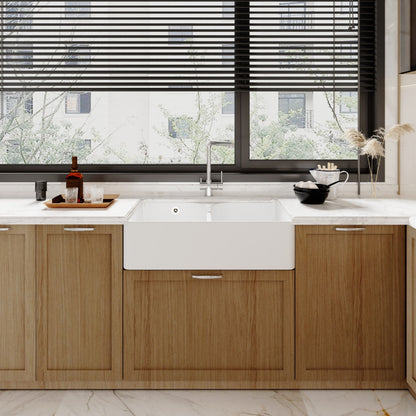 [BKS214W] Traditional Double Bowl Fireclay Ceramic Butler Kitchen Sink with Stepped Weir & Wastes - 795mm - Lifestyle 1