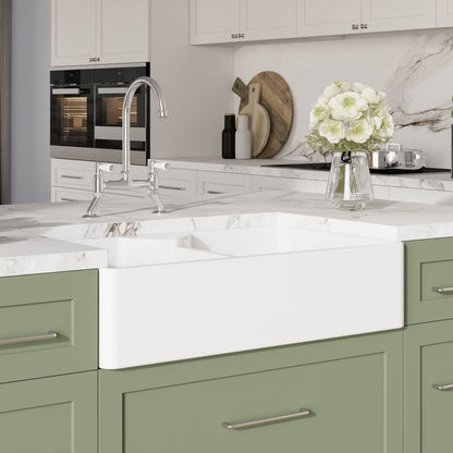 [BKS215WT5] Traditional Fireclay Kitchen Bundle: Double Bowl Butler Sink, Wastes & Bridge Lever Tap, 895mm - Chrome - Lifestyle 3