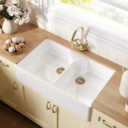[BKS215] Double Bowl Fireclay Ceramic Stepped Weir Butler Kitchen Sink - Multiple Styles Available - Lifestyle 2