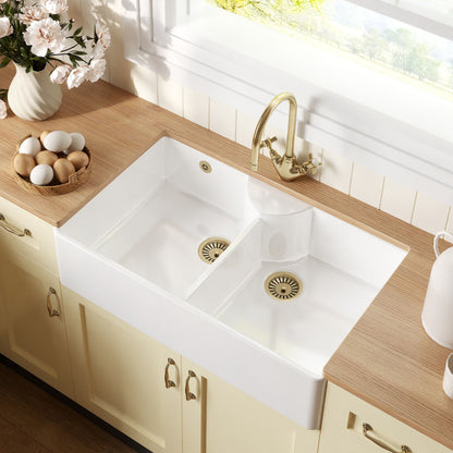 [BKS216] Double Bowl Fireclay Ceramic Stepped Weir Butler Kitchen Sink - Multiple Styles Available - Lifestyle 2