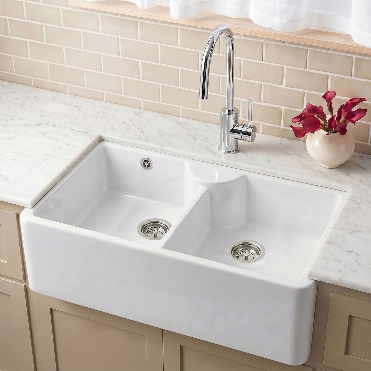 [BKS216] Double Bowl Fireclay Ceramic Stepped Weir Butler Kitchen Sink - Multiple Styles Available - Silo