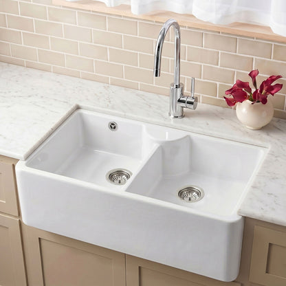 [BKS216] Double Bowl Fireclay Ceramic Stepped Weir Butler Kitchen Sink - Multiple Styles Available - Silo