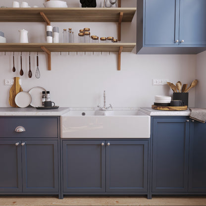 [BKS217WT4] Traditional Double Bowl Fireclay Butler Kitchen Sink Bundle with Overflow, Classic Tap & Wastes - 895mm - Lifestyle 1