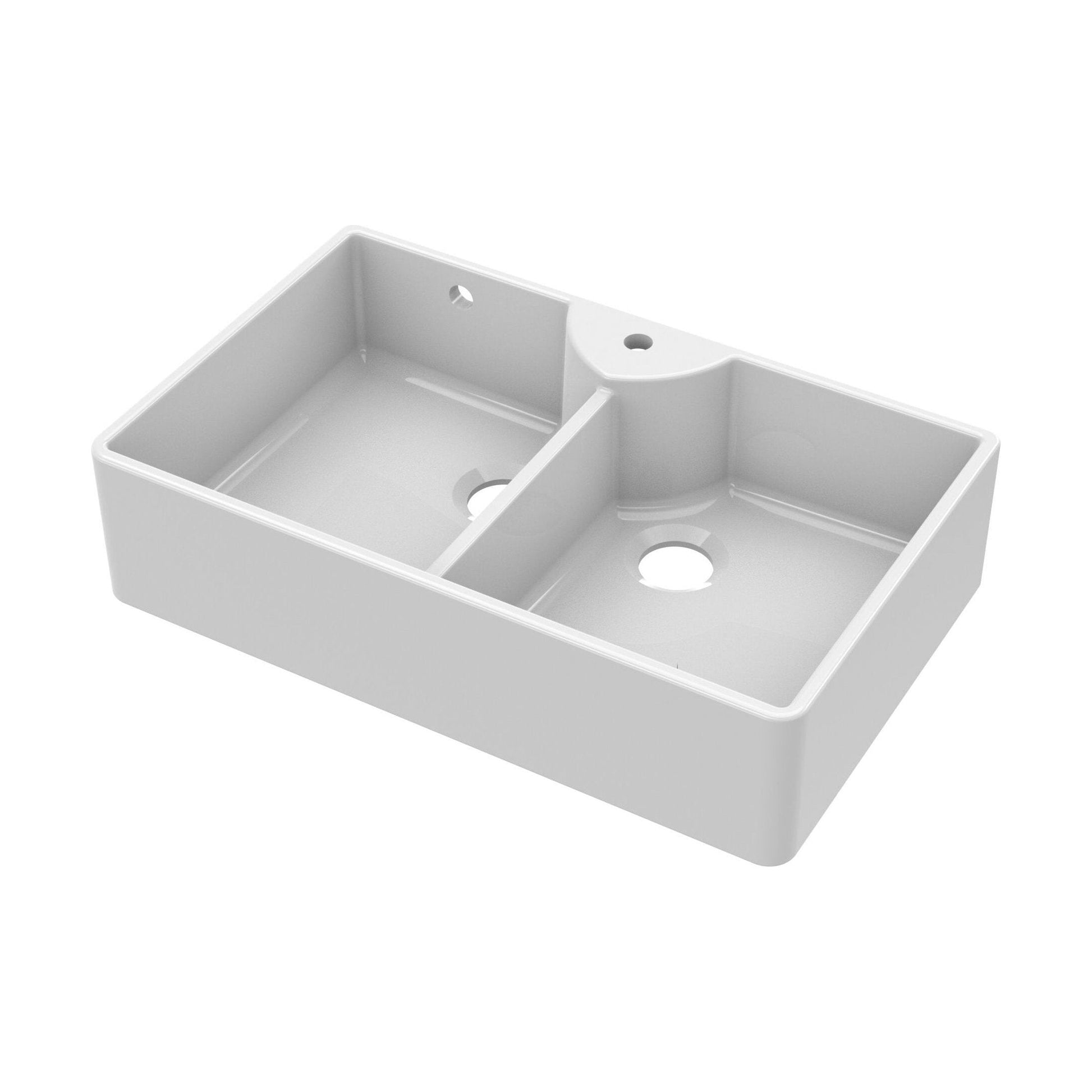 [BKS217] Double Bowl Fireclay Ceramic Stepped Weir Butler Kitchen Sink - Multiple Styles Available - Cutout