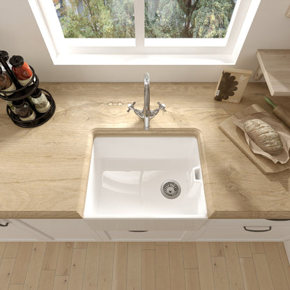 [BKS218WT2] Single Bowl Fireclay Belfast Sink Bundle with Basket Strainer Waste & Mono Kitchen Sink Mixer Tap - 595mm - Lifestyle 2
