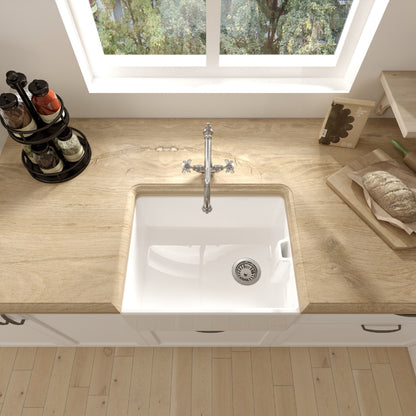 [BKS218WT4] Single Bowl Fireclay Ceramic Belfast Kitchen Sink Bundle French Classic Tap & Waste - Lifestyle 2