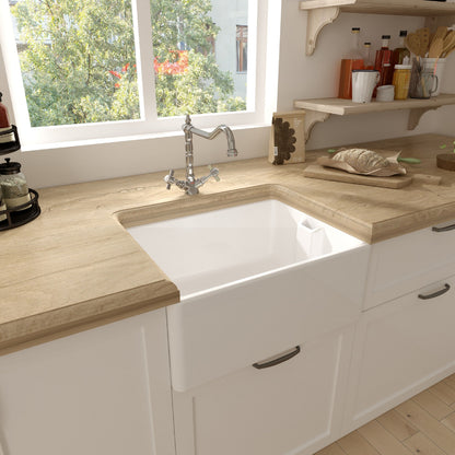 [BKS218WT4] Single Bowl Fireclay Ceramic Belfast Kitchen Sink Bundle French Classic Tap & Waste - Lifestyle 3