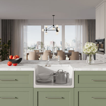 [BKS218WT5] Traditional Fireclay Kitchen Bundle: Single Bowl Belfast Sink, Strainer Waste & Bridge Mixer Tap, 595mm - Chrome - Lifestyle 1