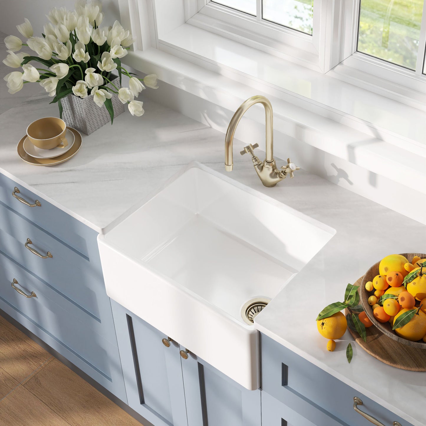 [BKS218] Single Bowl Fireclay Ceramic Belfast Kitchen Sink - Multiple Sizes Available - Lifestyle 2