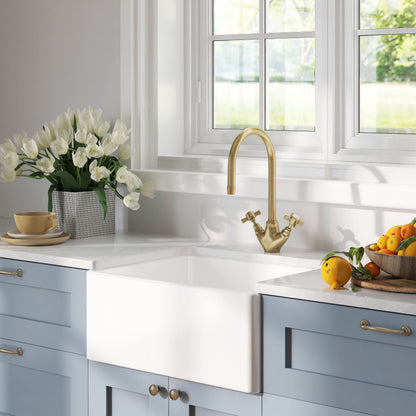 [BKS218] Single Bowl Fireclay Ceramic Belfast Kitchen Sink - Multiple Sizes Available - Lifestyle 3