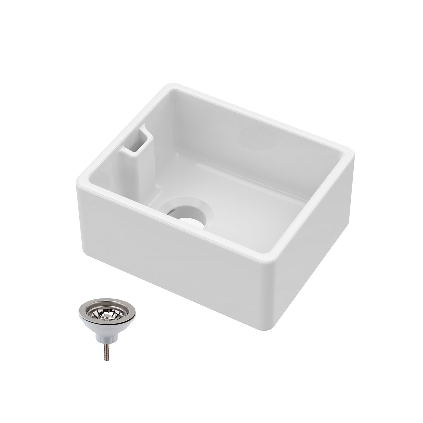 [BKS219W] Traditional 1 Bowl Fireclay Compact Belfast Kitchen Sink & Basket Strainer Waste - 460mm - Cutout