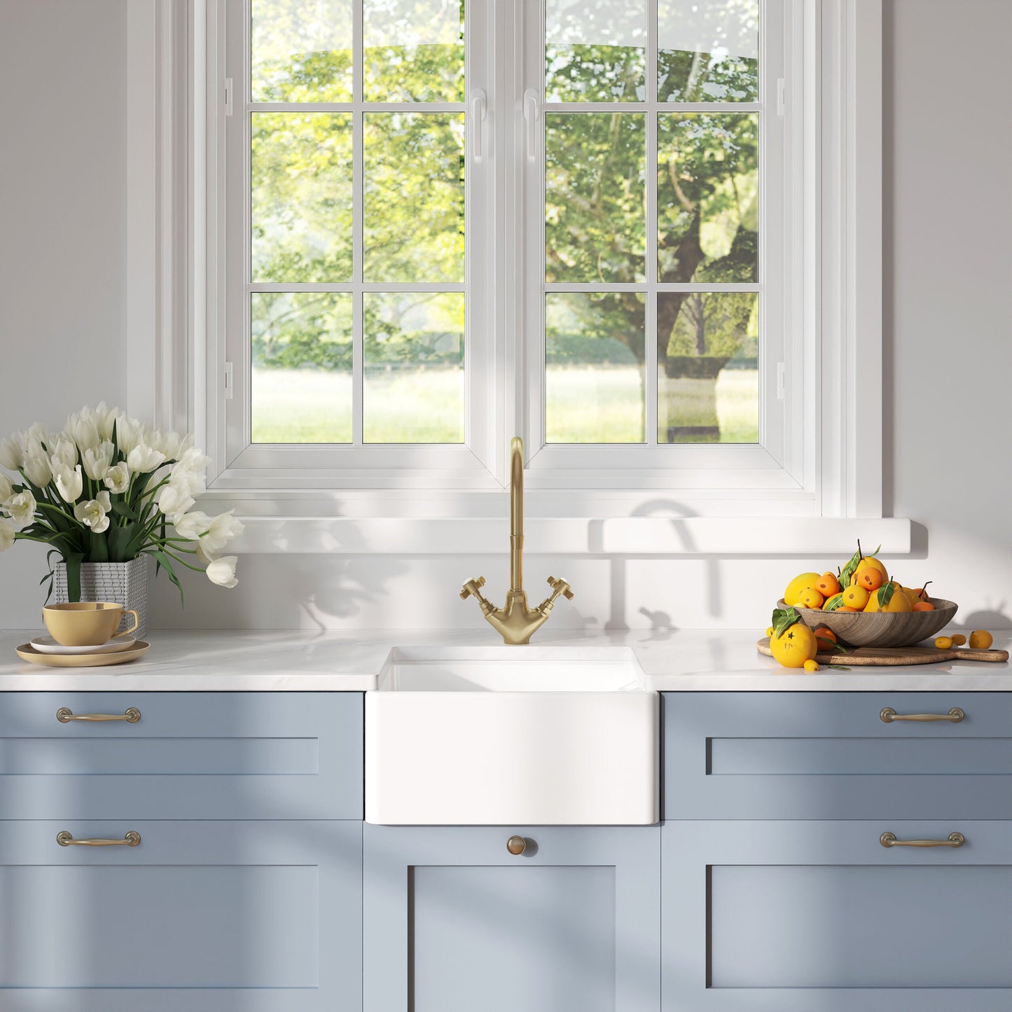 [BKS219] Single Bowl Fireclay Ceramic Belfast Kitchen Sink with Built In Overflow - 595mm - Multiple Colours - Lifestyle 1