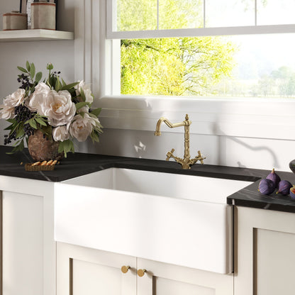 [BKS220WT13] Traditional Fireclay Kitchen Bundle: 1 Bowl Belfast Sink with Strainer Waste & French Classic Tap, 795mm - Brushed Brass - Lifestyle 3