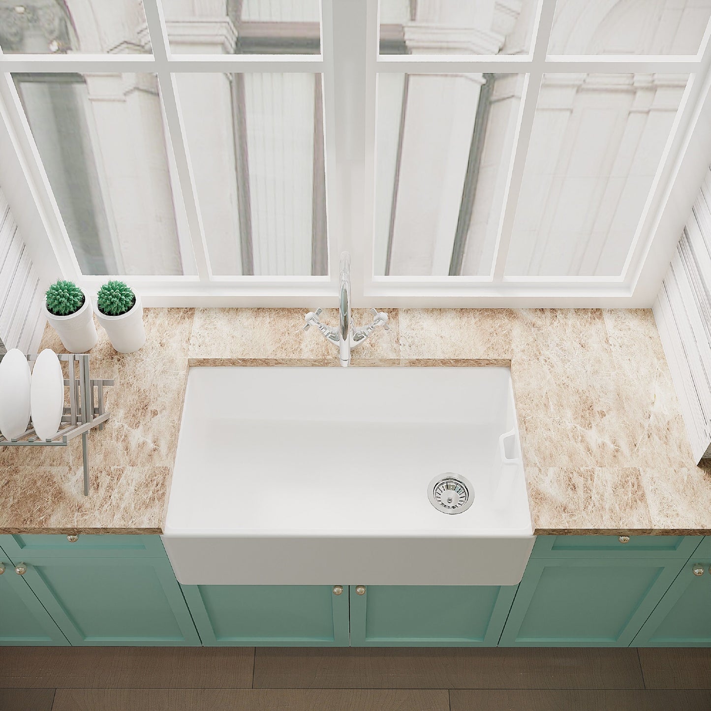 [BKS220WT2] Fireclay Belfast Kitchen Sink Bundle with Overflow, Mono Sink Mixer Tap & Waste - Lifestyle 2