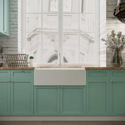 [BKS220WT4] Traditional Fireclay Ceramic Kitchen Belfast Sink Bundle with Overflow, French Classic Tap & Waste - 795mm - Lifestyle 1