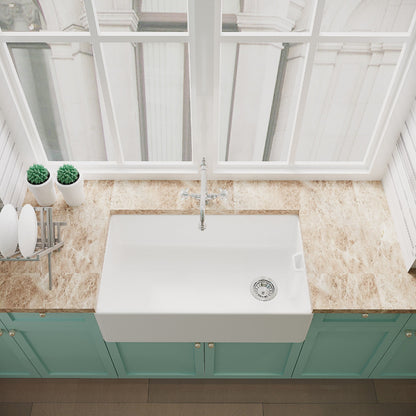 [BKS220WT4] Traditional Fireclay Ceramic Kitchen Belfast Sink Bundle with Overflow, French Classic Tap & Waste - 795mm - Lifestyle 2