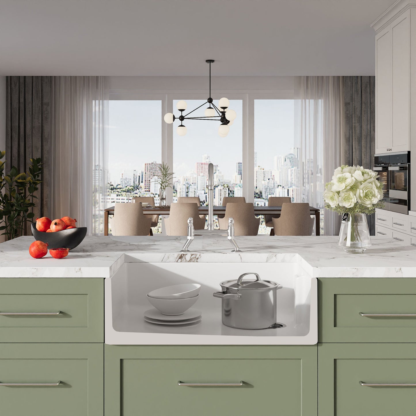 [BKS220WT5] Traditional Fireclay Kitchen Bundle: 1 Bowl Belfast Sink with Strainer Waste & Bridge Mixer Tap, 795mm - Chrome - Lifestyle 1