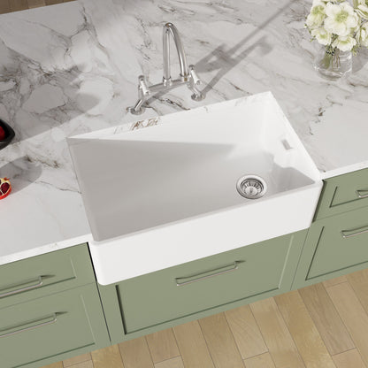 [BKS220WT5] Traditional Fireclay Kitchen Bundle: 1 Bowl Belfast Sink with Strainer Waste & Bridge Mixer Tap, 795mm - Chrome - Lifestyle 2
