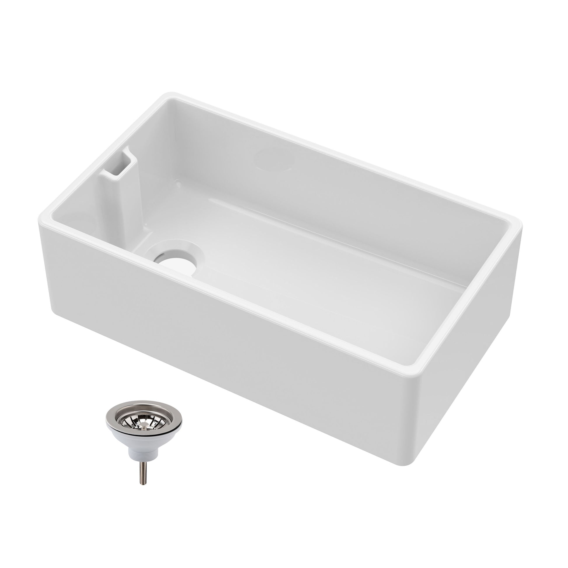 [BKS220W] 1 Bowl Fireclay Belfast Kitchen Sink & Basket Strainer Waste, 795 x 460 x 254mm - Cutout
