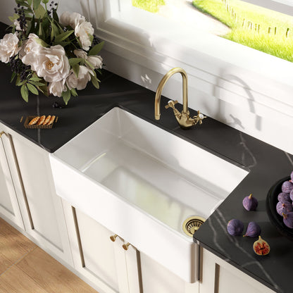 [BKS220] Single Bowl Fireclay Ceramic Belfast Kitchen Sink - Multiple Sizes Available - Lifestyle 2