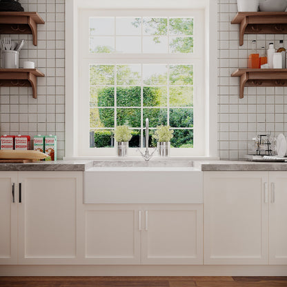 [BKS221WT2] Single Bowl Fireclay Ceramic Belfast Kitchen Sink Bundle with Overflow Mono Sink Mixer Tap & Waste - Lifestyle 1