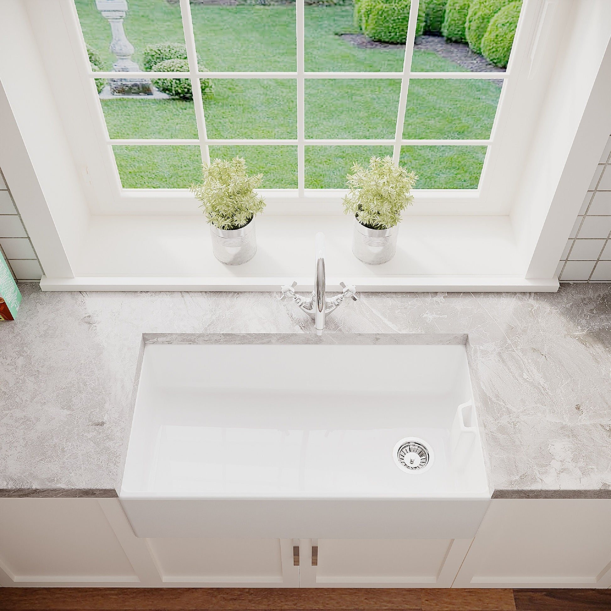 [BKS221WT2] Single Bowl Fireclay Ceramic Belfast Kitchen Sink Bundle with Overflow Mono Sink Mixer Tap & Waste - Lifestyle 2
