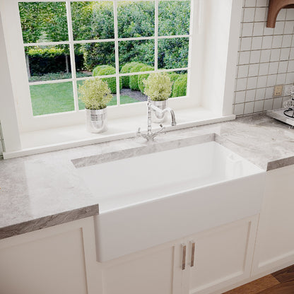[BKS221WT4] Traditional 90cm Fireclay Ceramic Belfast Kitchen Sink Bundle with French Classic Tap & Waste - 895mm - Lifestyle 3