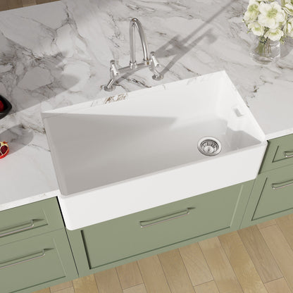 [BKS221WT5] Traditional Fireclay Kitchen Bundle: Single Bowl Belfast Sink, Strainer Waste & Bridge Mixer Tap, 895mm - Chrome - Lifestyle 2