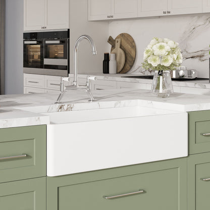 [BKS221WT5] Traditional Fireclay Kitchen Bundle: Single Bowl Belfast Sink, Strainer Waste & Bridge Mixer Tap, 895mm - Chrome - Lifestyle 3