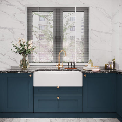 [BKS221W] 1 Bowl Fireclay Ceramic Belfast Kitchen Sink & Basket Strainer Waste, 895mm - Lifestyle 1