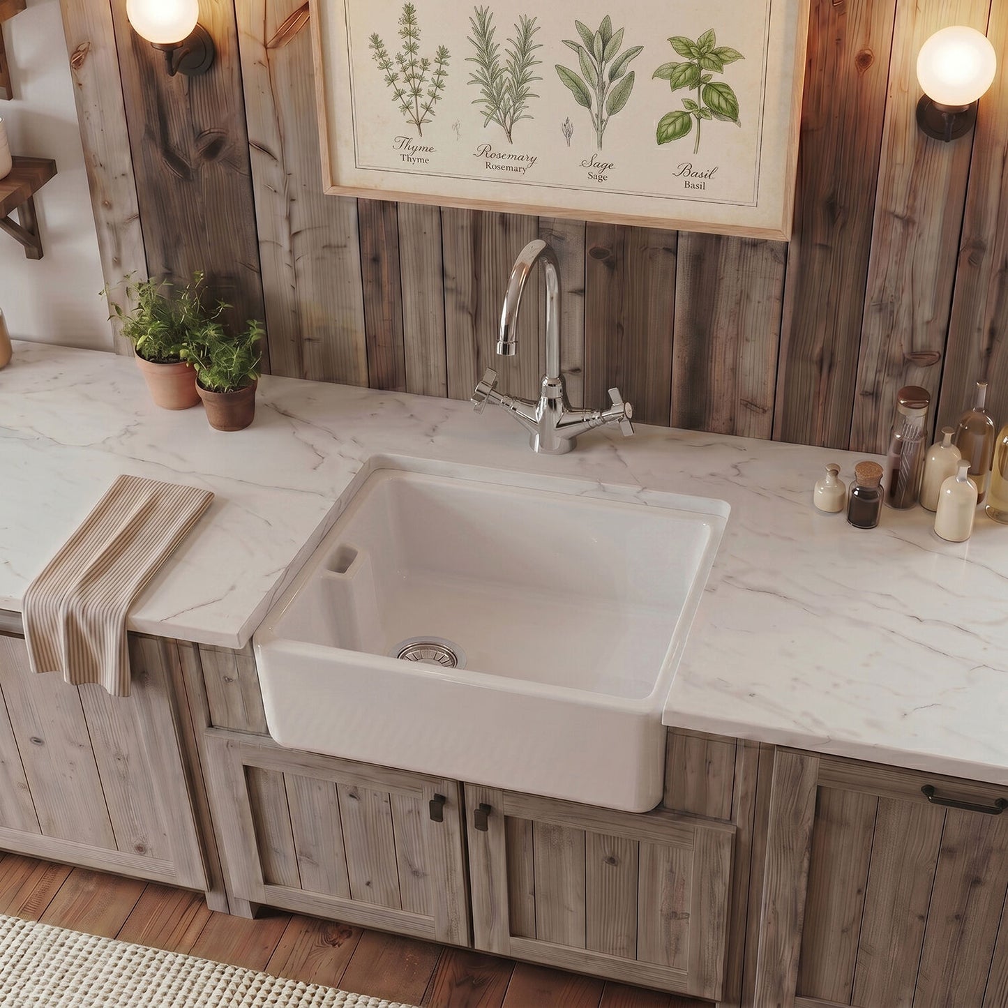 [BKS222WT2] Traditional 1 Bowl Fireclay Belfast Sink with Mono Kitchen Sink Mixer Tap - Silo