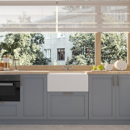 [BKS222WT4] Traditional Single Bowl Fireclay Ceramic  Belfast Kitchen Sink & French Classic Mono Sink Mixer Tap - Lifestyle 1
